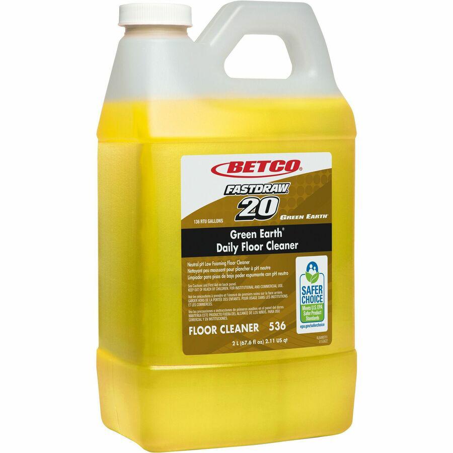 Betco Green Earth Daily Floor Cleaner - FASTDRAW 20 - For Floor - Concentrate - 67.6 fl oz (2.1 quart)Bottle - 4 / Carton - Deodorize, Fragrance-free - Yellow. Picture 2