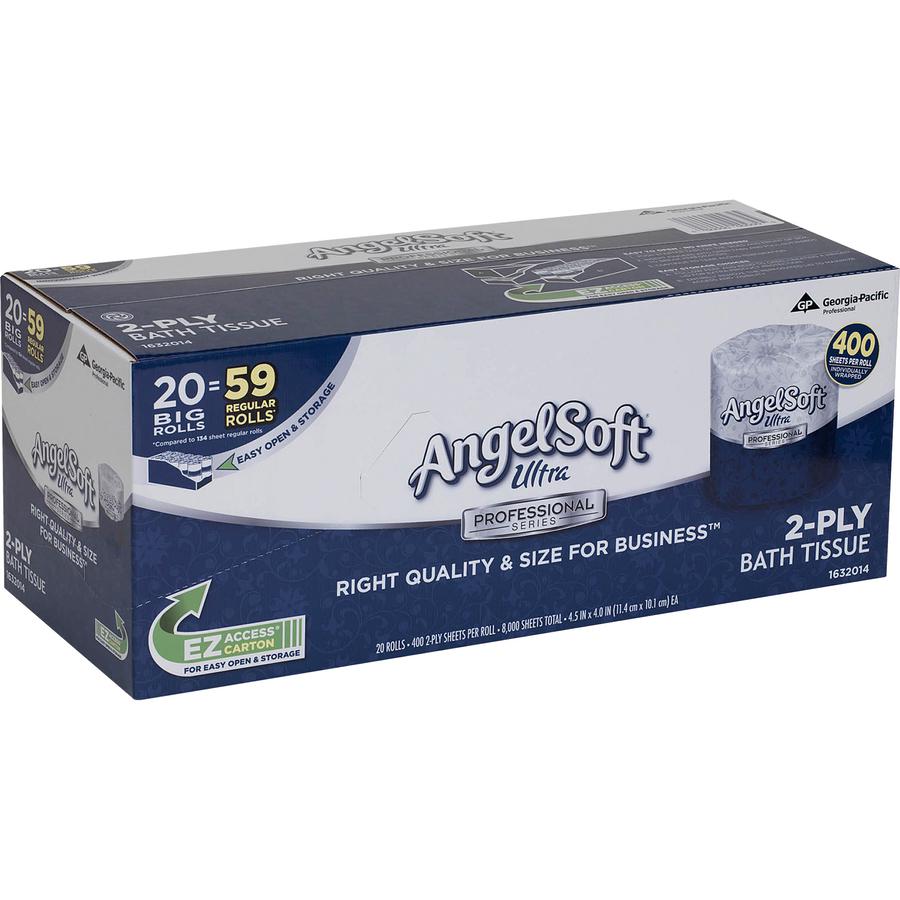 Angel Soft Ultra Professional Series Embossed Toilet Paper - 2 Ply - 4.50" x 4" - 400 Sheets/Roll - White - 20 / Carton. Picture 2
