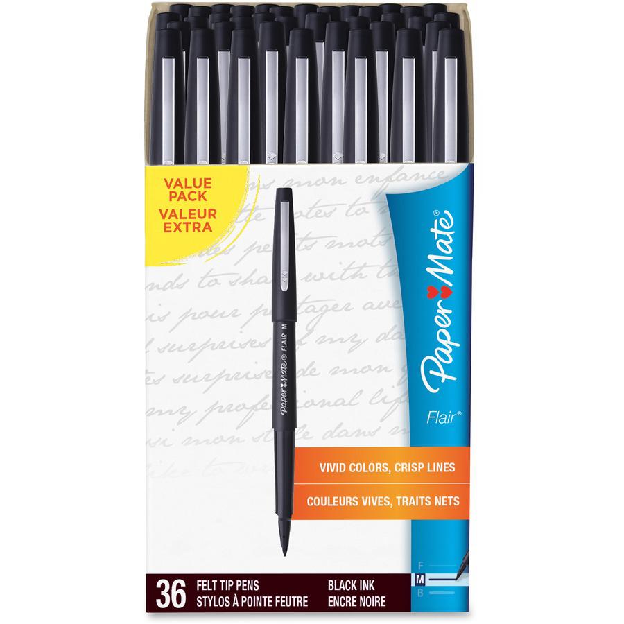 Paper Mate Flair Medium Point Porous Markers - Medium Pen Point - 1.4 mm Pen Point Size - Bullet Pen Point Style - Black Water Based Ink - Black Barrel - Felt Tip - 36 / Pack. Picture 5