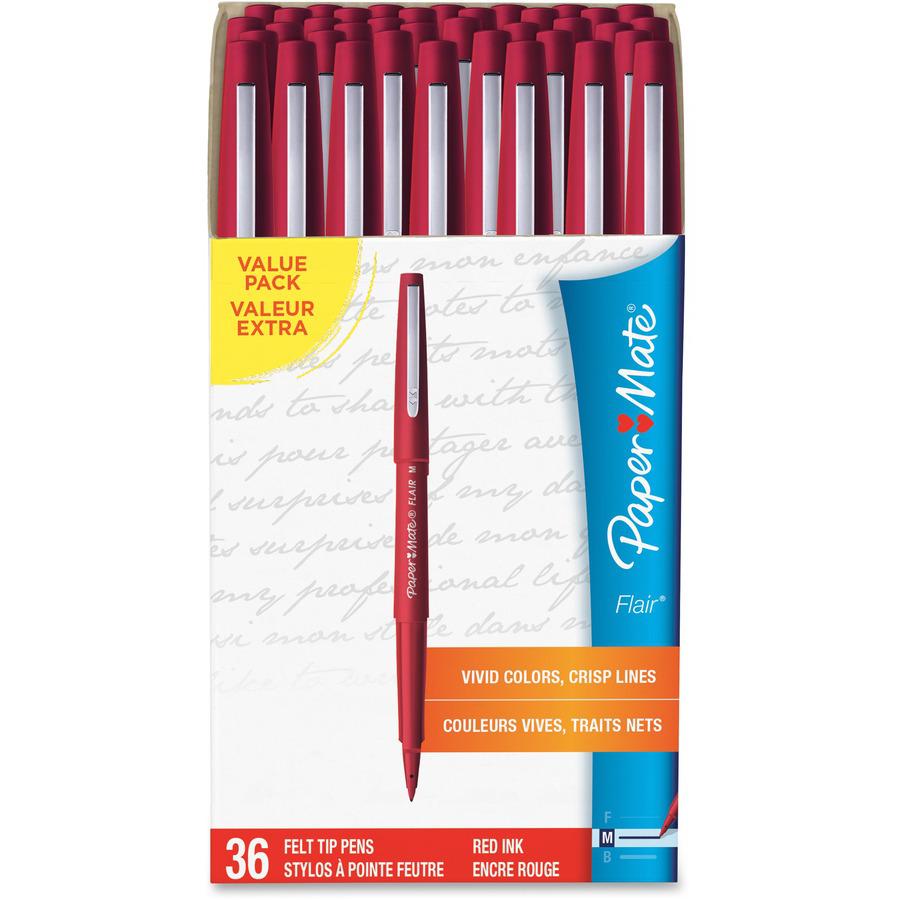 Paper Mate Flair Medium Point Porous Markers - Medium Pen Point - 1.4 mm Pen Point Size - Bullet Pen Point Style - Red Water Based Ink - Red Barrel - Felt Tip - 36 / Pack. Picture 2