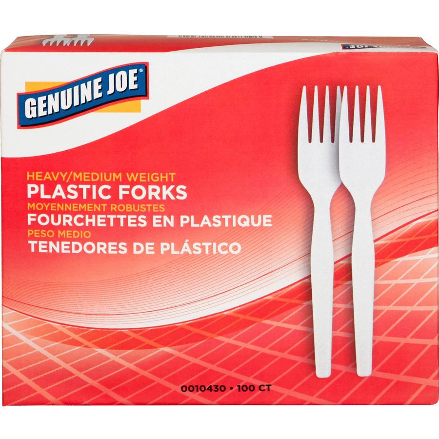 Genuine Joe Heavyweight White Plastic Forks - 100 / Box - 4000 Piece(s) - 4000/Carton - 4000 x Fork - Disposable - Polystyrene - White. Picture 3