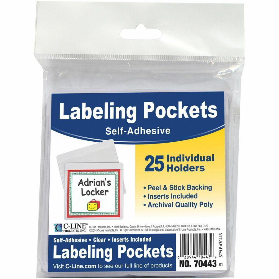 C-Line Self-Adhesive Labeling Pockets - Clear, Peel & Stick, 3-3/4 x 3, 25/PK, 70443. Picture 3
