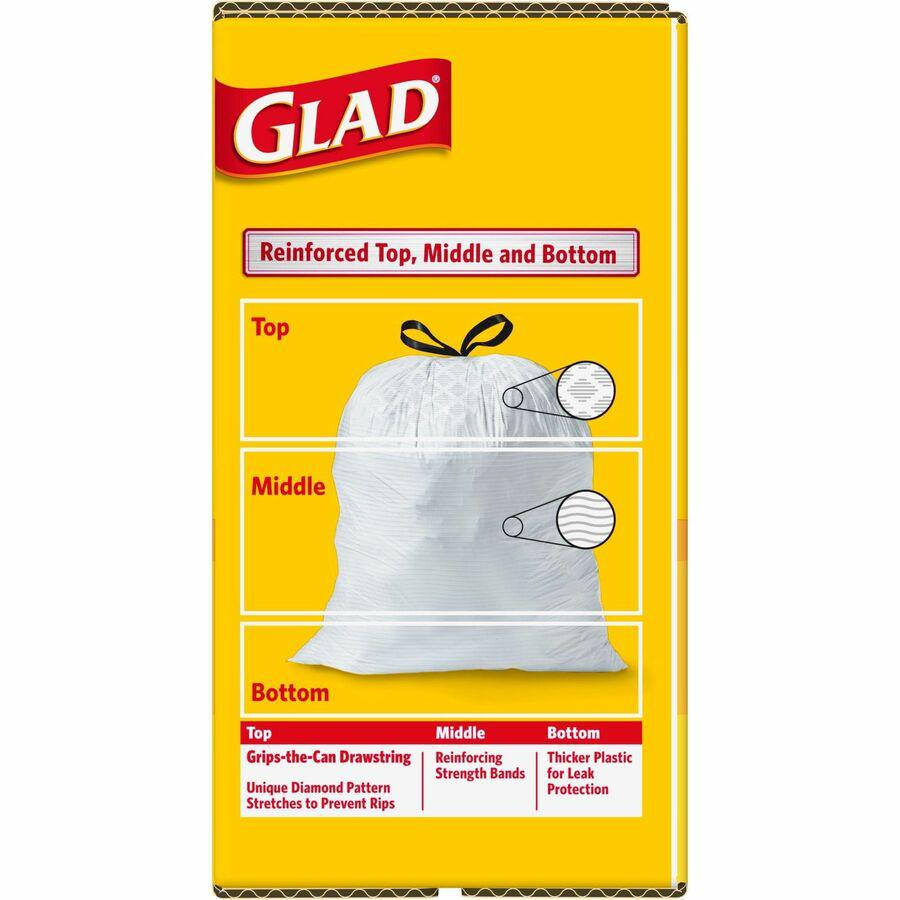 Glad ForceFlex Tall Kitchen Drawstring Trash Bags - 13 gal Capacity - 24" Width x 27" Length - Drawstring Closure - White - Plastic - 4/Carton - 100 Per Box - Kitchen, Office, Day Care, Restaurant, Sc. Picture 13