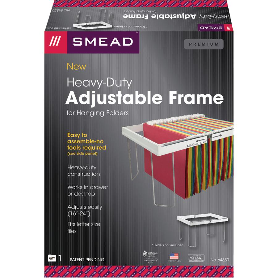 Smead Heavy-Duty Adjustable Hanging Folder Frame - Letter - 16"-24" Long - Steel, Plastic - White. Picture 6