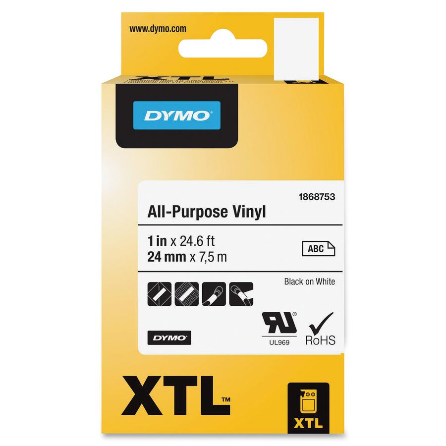 Dymo XTL All-purpose Vinyl Labels - 15/16" Width x 39 3/8" Length - Rectangle - Thermal Transfer - Black on White - Vinyl - 1 Each - Water Resistant - Chemical Resistant, Temperature Resistant, Oil Re. Picture 2
