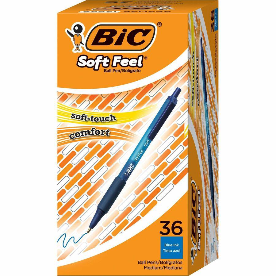 BIC SoftFeel Retractable Ball Pens - Medium Pen Point - 1 mm Pen Point Size - Retractable - Blue - Blue Barrel - 36 / Box. Picture 4