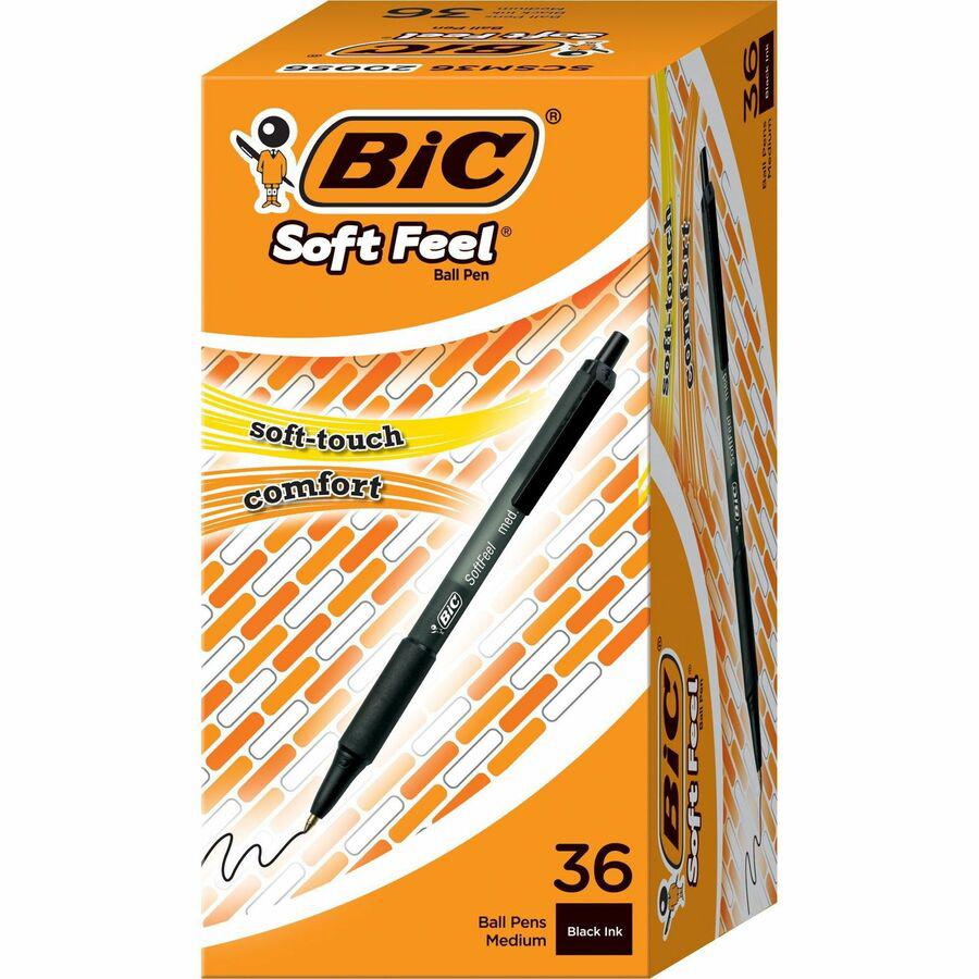 BIC SoftFeel Retractable Ball Pens - Medium Pen Point - 1 mm Pen Point Size - Retractable - Black - Black Barrel - 36 / Box. Picture 6