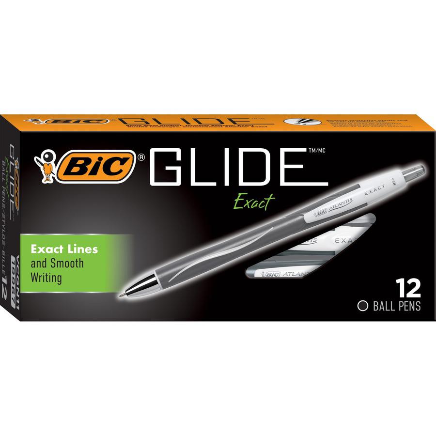BIC Glide Exact Retractable Ballpoint - Fine Pen Point - Retractable - Black - 1 Dozen. Picture 2