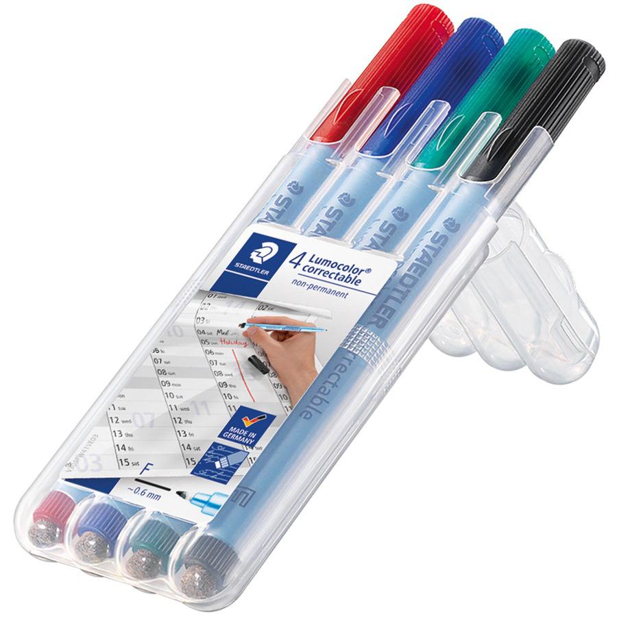Lumocolor Correctable Marker Pens - Fine Marker Point - 0.6 mm Marker Point Size - Refillable - Assorted - Polypropylene Barrel - 4 / Set. Picture 3