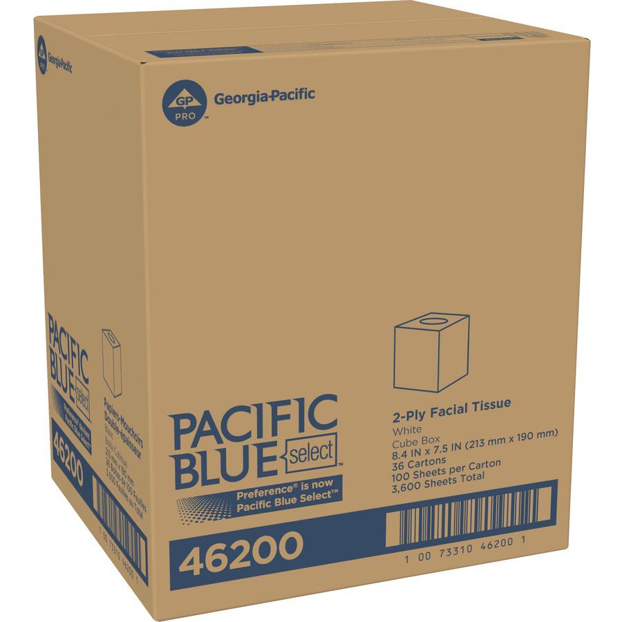 Pacific Blue Select Facial Tissue by GP Pro - Cube Box - 2 Ply - 7.65" x 8.85" - White - 100 Per Box - 36 / Carton. Picture 6