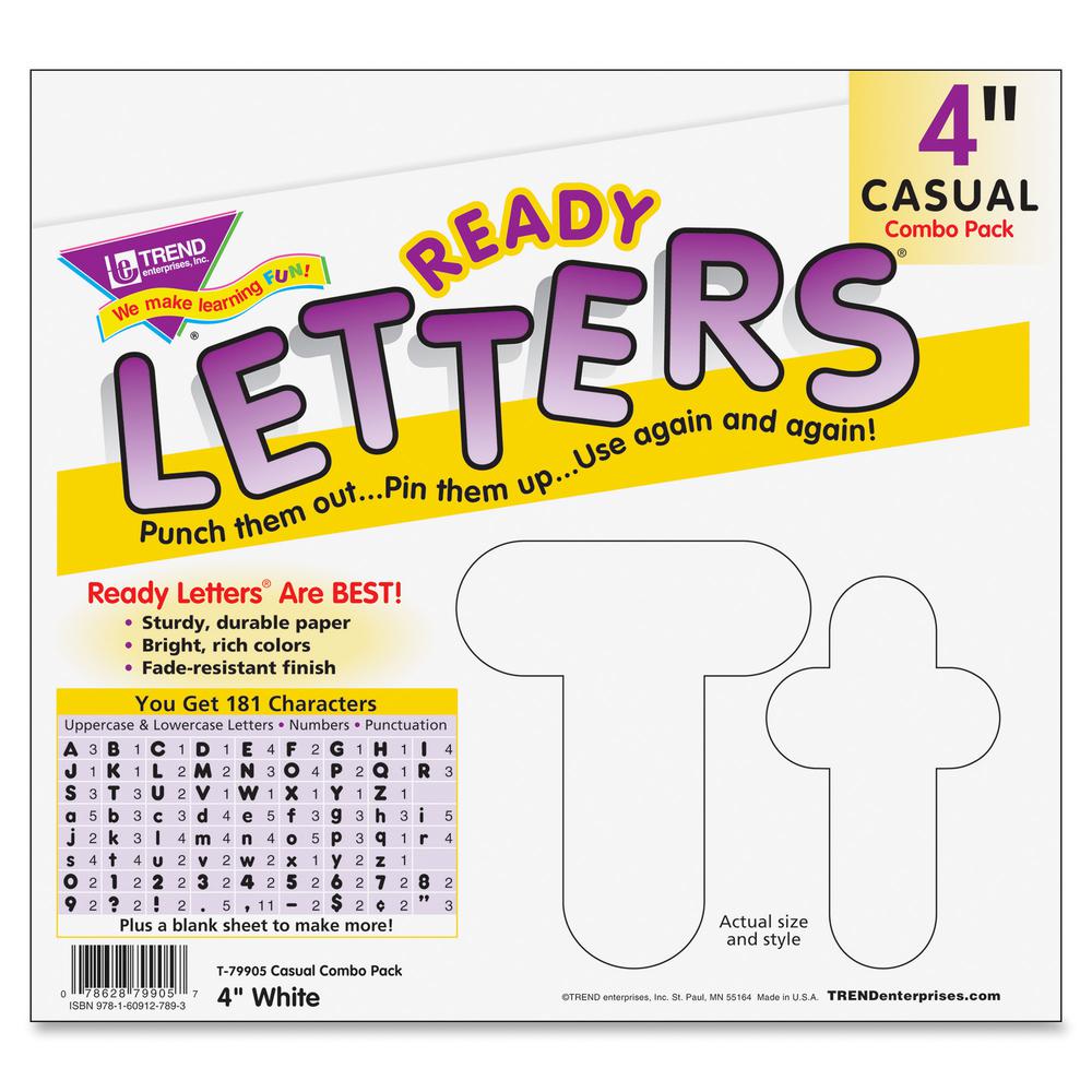 Trend White 4" Casual Ready Letters Combo Pack - Learning Theme/Subject - 50 x Uppercase Letters, 82 x Lowercase Letters, 20 x Numbers, 30 x Punctuation Marks Shape - Reusable, Easy to Use, Fade Resis. Picture 5