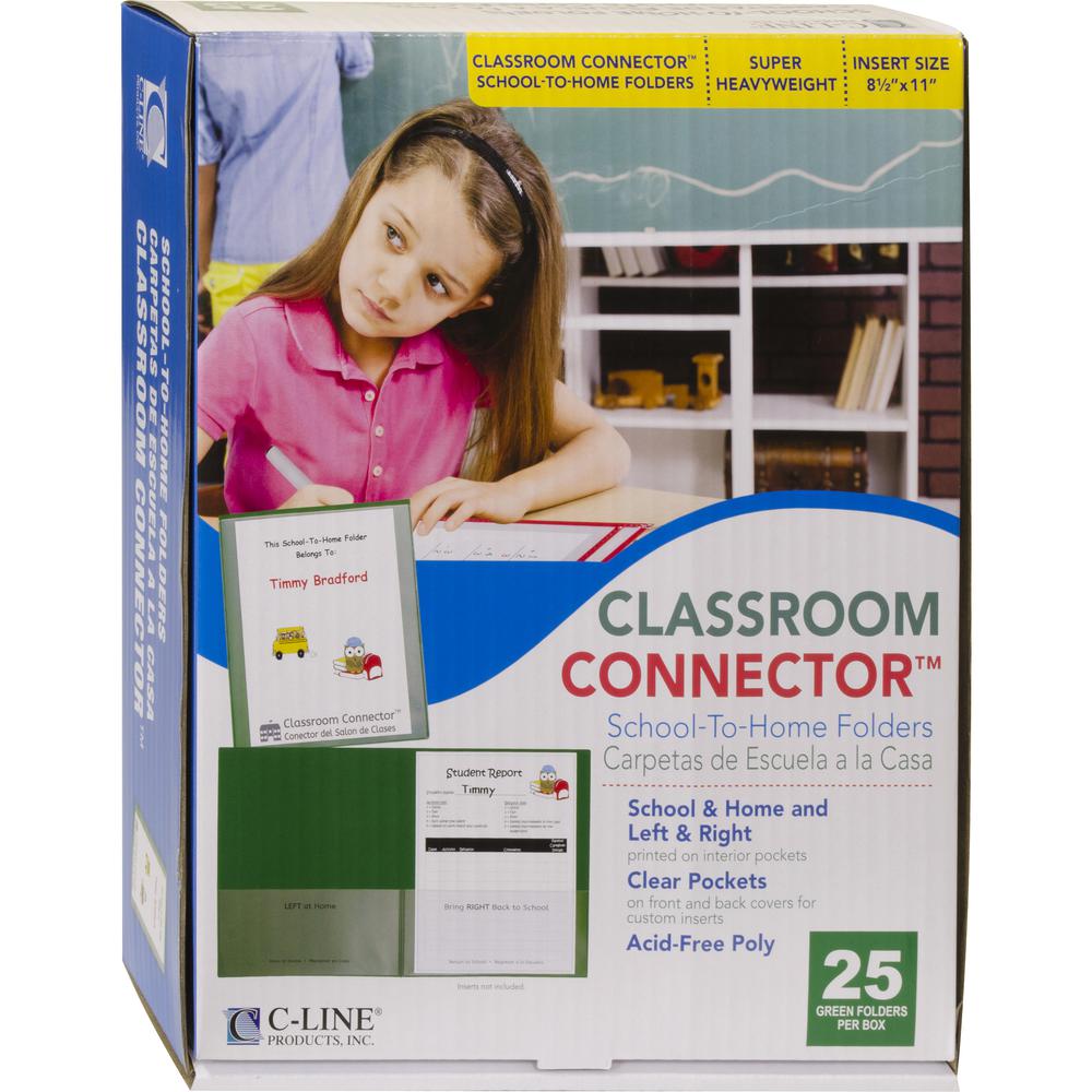C-Line Classroom Connector Letter Report Cover - 8 1/2" x 11" - 2 Internal Pocket(s) - Green - 25 / Box. Picture 3