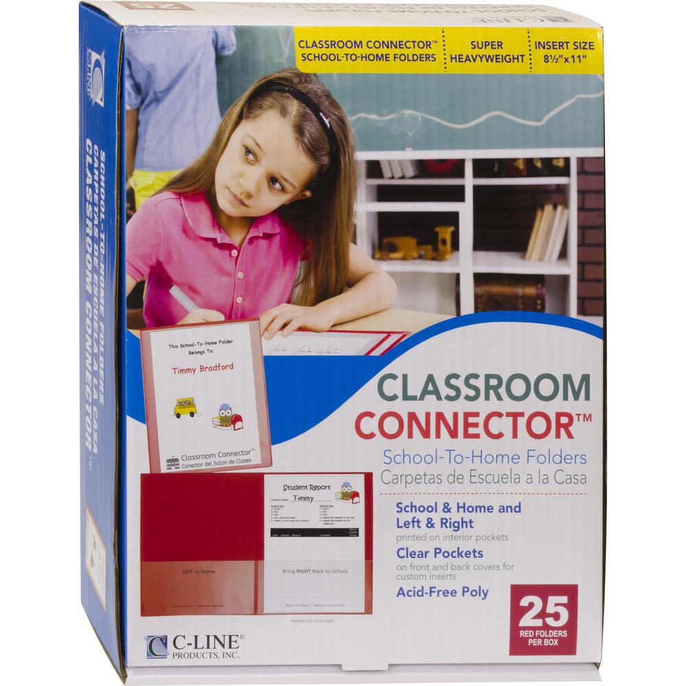 C-Line Classroom Connector Letter Report Cover - 8 1/2" x 11" - 2 Internal Pocket(s) - Polypropylene - Red - 25 / Box. Picture 2