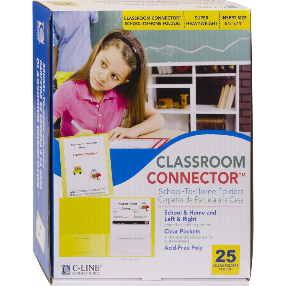 C-Line Classroom Connector Letter Report Cover - 8 1/2" x 11" - 2 Internal Pocket(s) - Polypropylene - Yellow - 25 / Box. Picture 3
