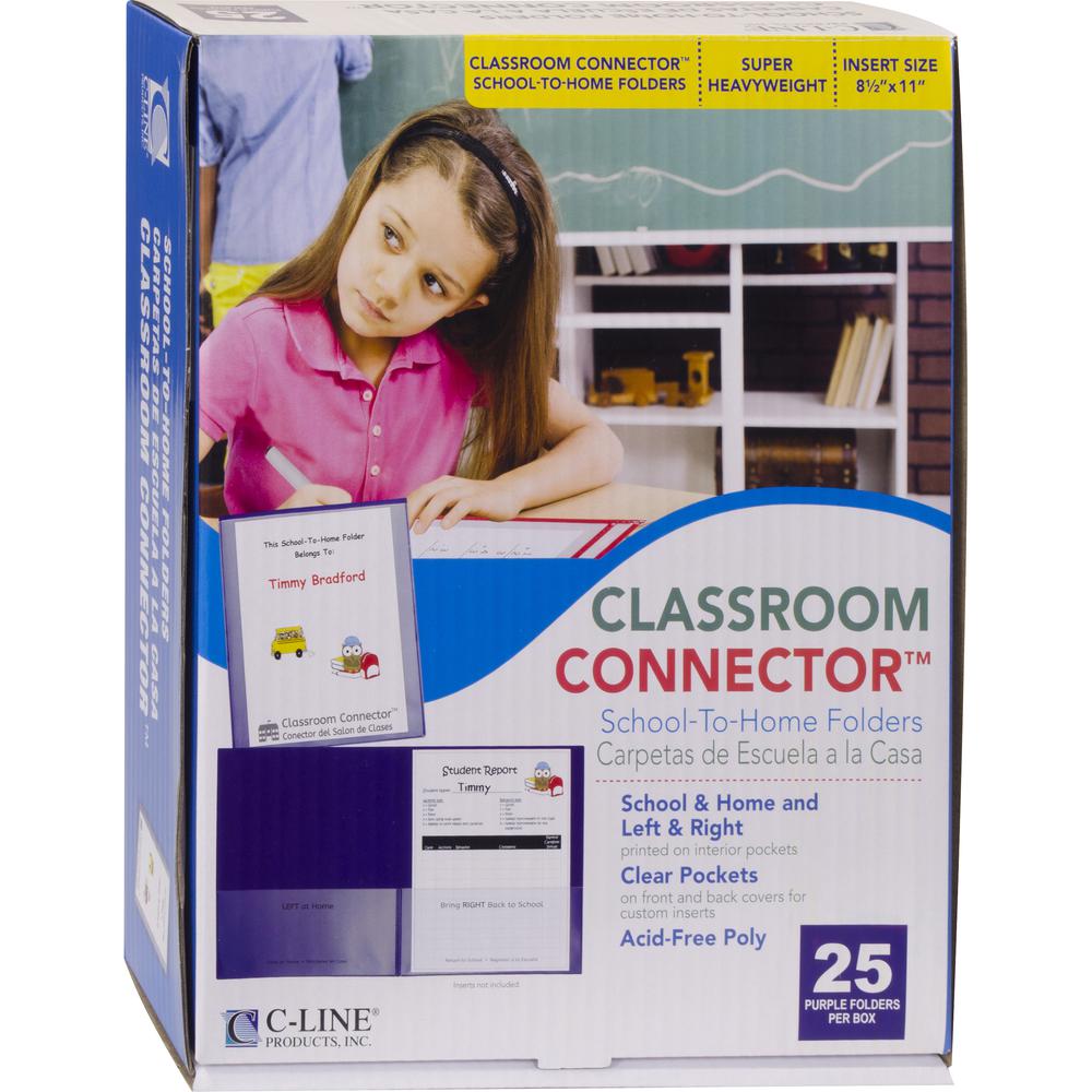 C-Line Classroom Connector Letter Report Cover - 8 1/2" x 11" - 2 Internal Pocket(s) - Polypropylene - Purple - 25 / Box. Picture 3