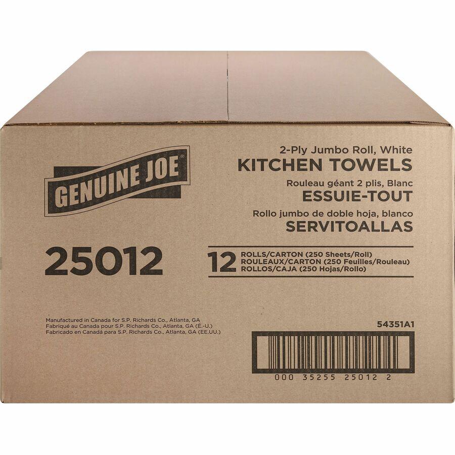 Genuine Joe Paper Towels - 2 Ply - 8" x 11" - 250 Sheets/Roll - 1.63" Core - White - Paper - Perforated, Absorbent, Soft, Chlorine-free - For Kitchen, Multipurpose, Hand, Breakroom - 12 / Carton. Picture 14