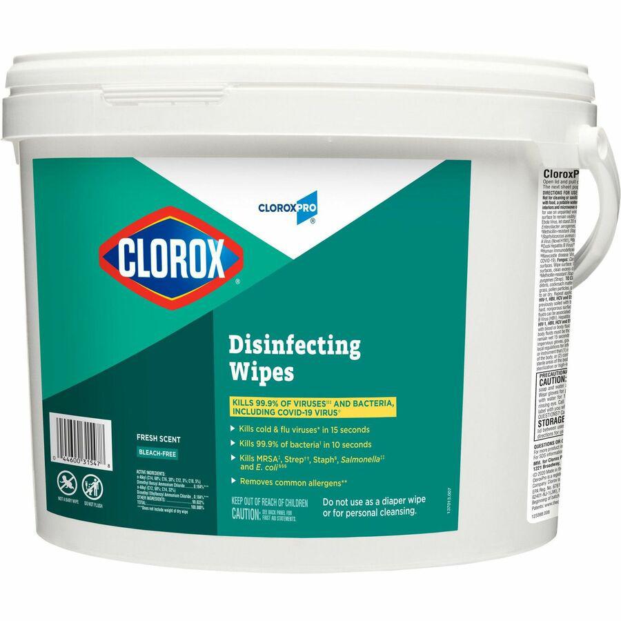 CloroxPro&trade; Disinfecting Wipes - Ready-To-Use - Fresh Scent - 700 / Bucket - 1 Each - Pre-moistened, Anti-bacterial, Textured - White. Picture 17