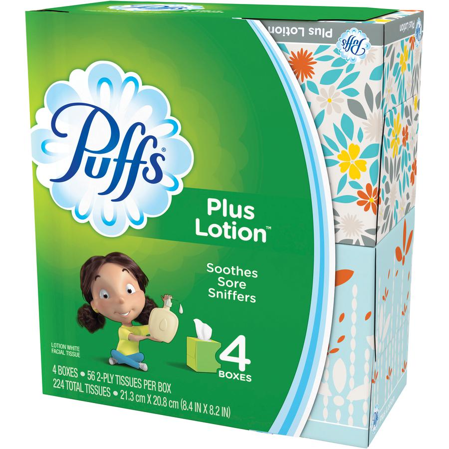 Puffs Plus Lotion Facial Tissues - 2 Ply - White - Soft, Strong - For Face, Skin, Multipurpose - 56 Per Box - 4 / Pack. Picture 2