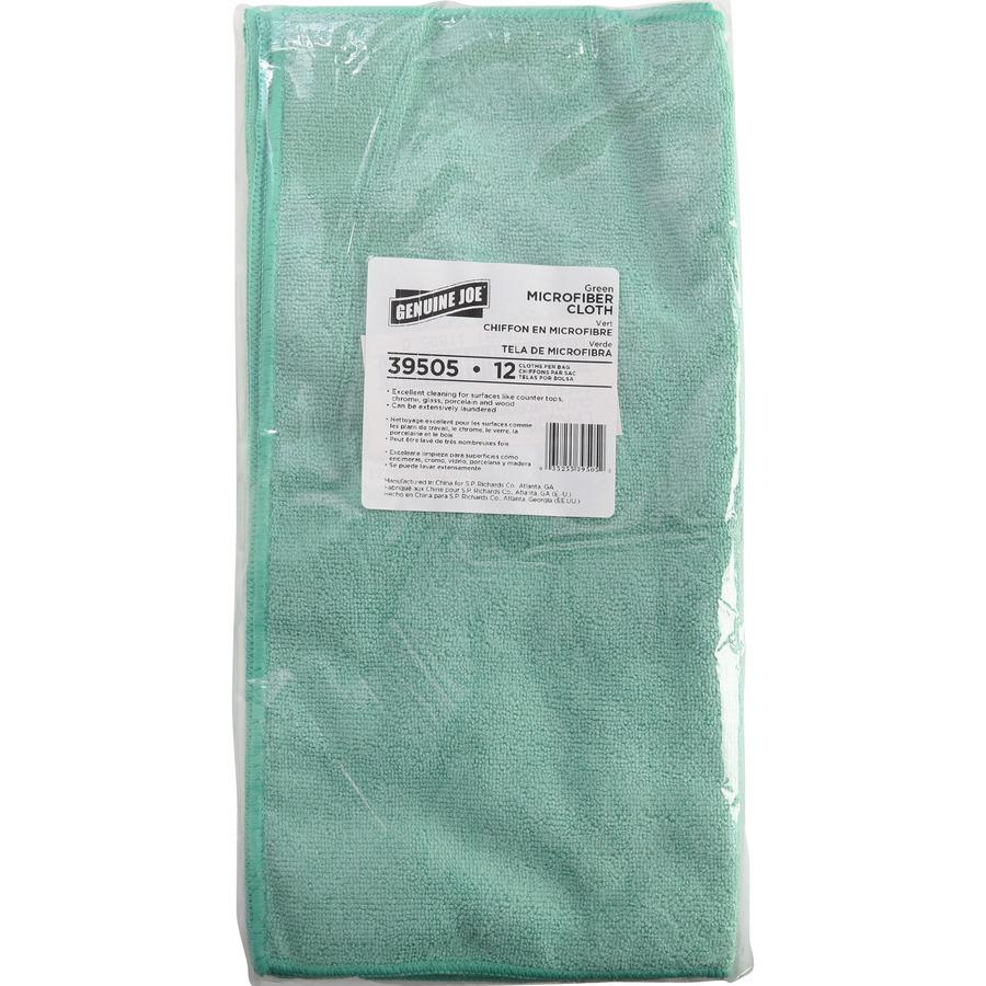 Genuine Joe General Purpose Microfiber Cloth - For General Purpose - 16" Length x 16" Width - 12.0 / Bag - 15 / Carton - Green. Picture 5