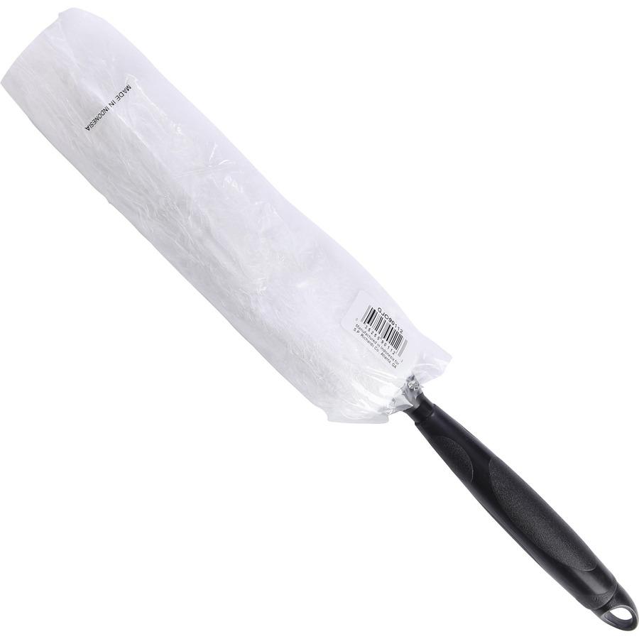 Genuine Joe Handheld Microfiber Duster - 8.63" Handle Length - 17.8" Overall Length - 12 / Carton - White, Black. Picture 2