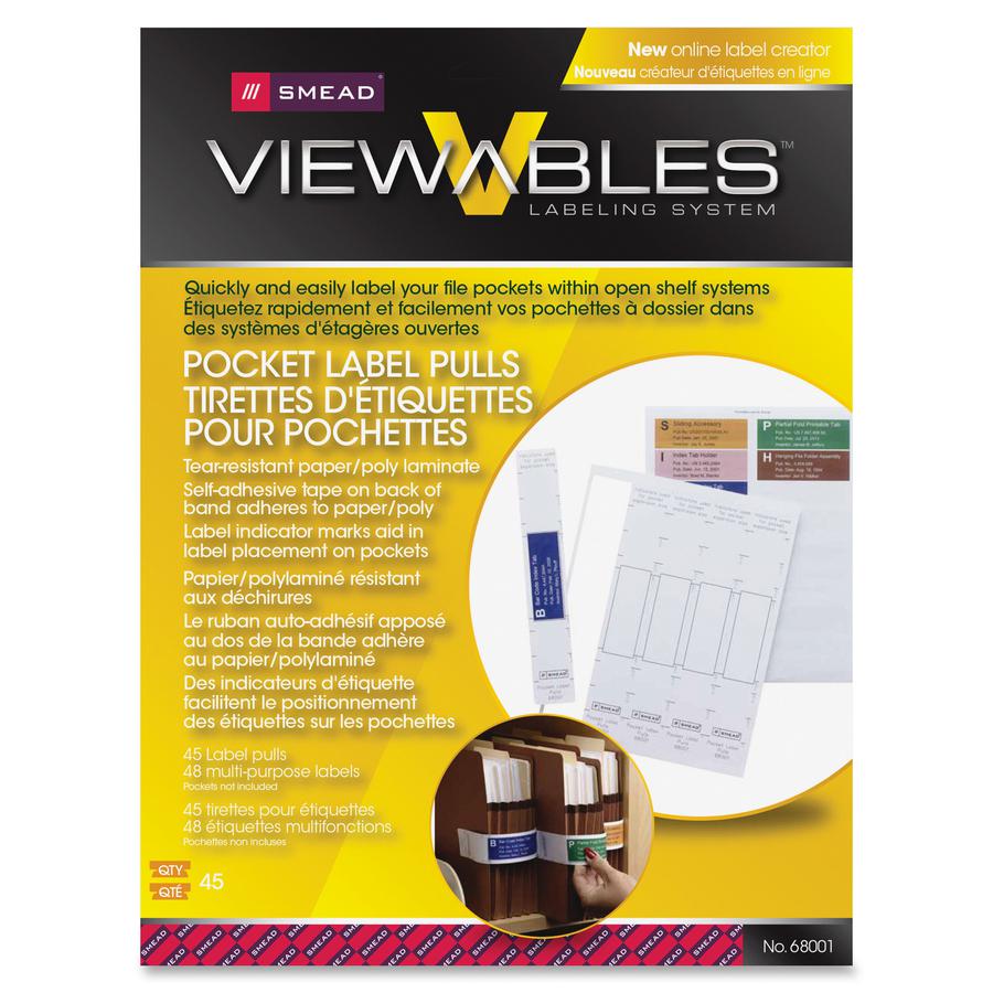 Smead Viewables Pocket Label Pulls - 1 5/8" Width x 10 1/8" Length - Rectangle - White - Paper, Poly - 45 / Pack. Picture 2