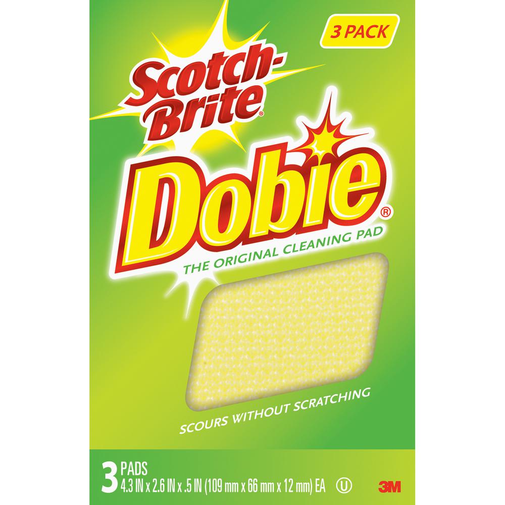 Scotch-Brite Dobie All-purpose Cleaning Pads - 0.5" Height x 2.6" Width x 4.3" Depth - 24/Carton - Polyurethane - Yellow. Picture 3