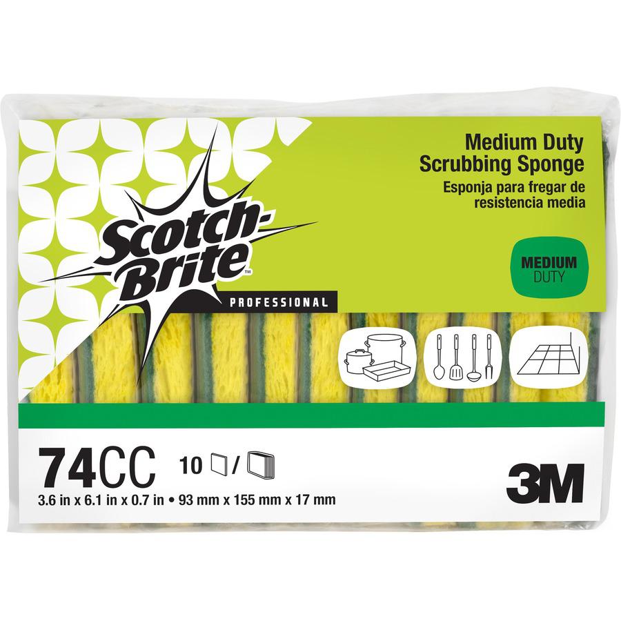 Scotch-Brite Medium-Duty Scrub Sponges - 3.5" Height x 6.3" Width x 6.1" Length x 700 mil Thickness - 60/Carton - Cellulose, Synthetic Fiber - Yellow, Green. Picture 4
