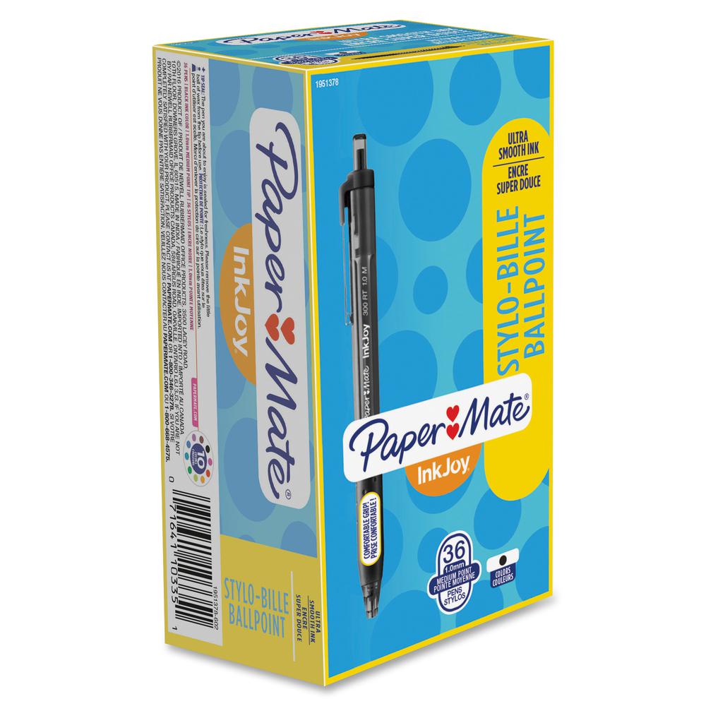Paper Mate Inkjoy 300 RT Ballpoint Pens - 1 mm Pen Point Size - Retractable - Black - Black Barrel - 36 / Pack. Picture 6