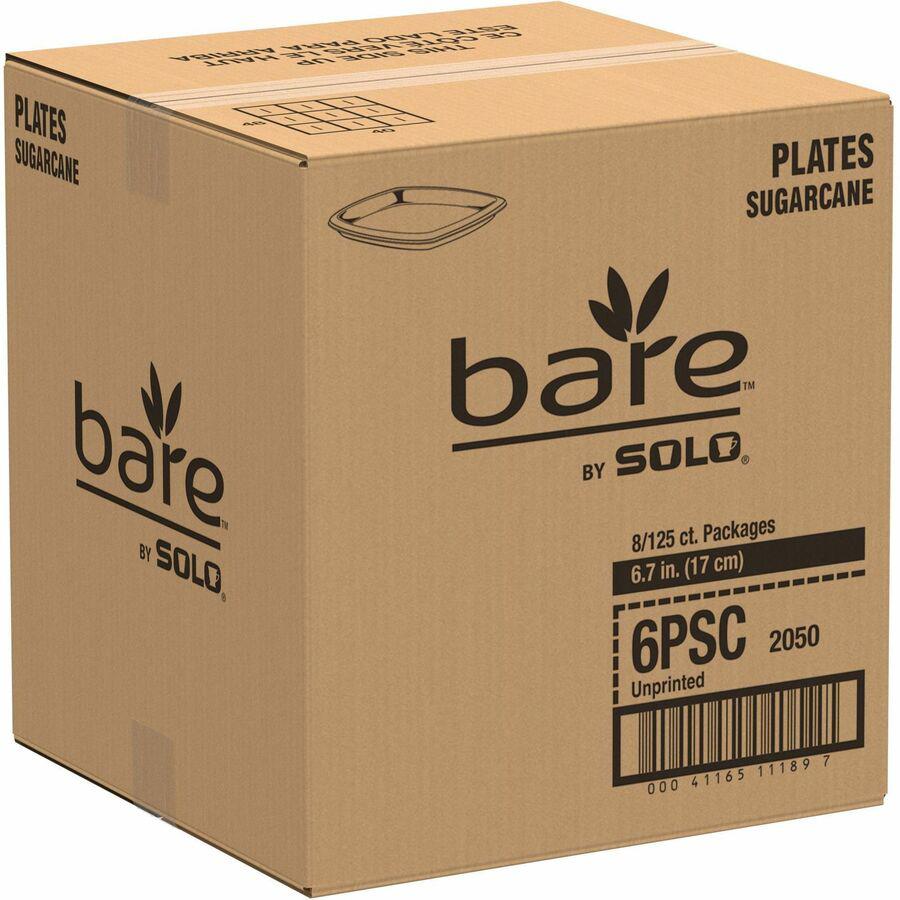 Solo Bare 6-7/10" Eco-Forward Square Plates - 125 / Pack - Bare - Microwave Safe - 6.7" Diameter - Off White - Sugarcane Body - 8 / Carton. Picture 4