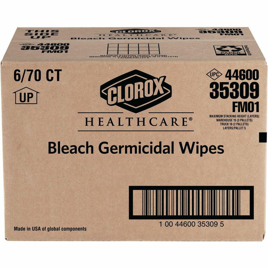 Clorox Healthcare Bleach Germicidal Wipes - Ready-To-Use - 9" Length x 6.75" Width - 70 / Canister - 6 / Carton - Disinfectant, Antimicrobial, Anti-corrosive, Unscented - White. Picture 17