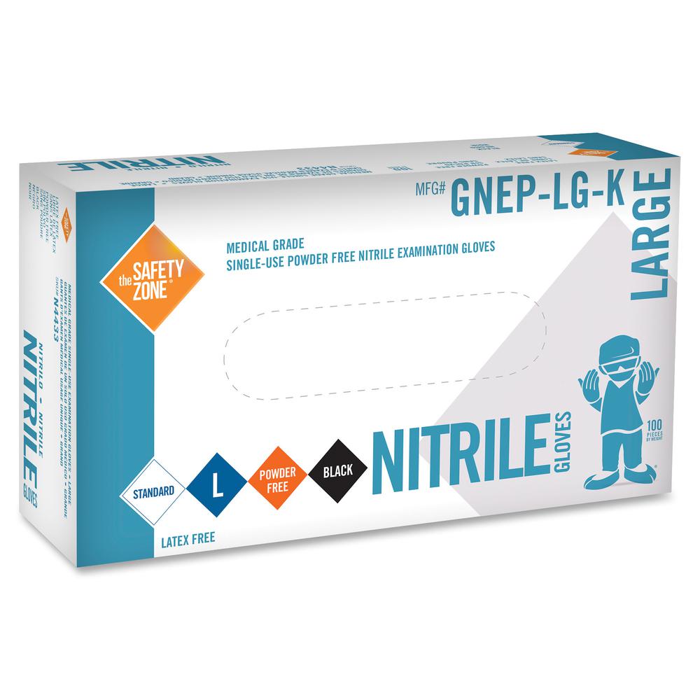 Safety Zone Medical Nitrile Exam Gloves - Large Size - For Right/Left Hand - Black - Comfortable, Allergen-free, Silicone-free, Latex-free, Textured, Chemical Resistant - For Cleaning, Dishwashing, Me. Picture 3
