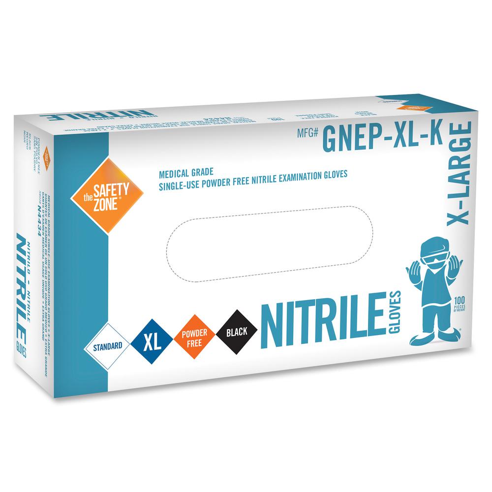 Safety Zone Medical Nitrile Exam Gloves - X-Large Size - For Right/Left Hand - Black - Comfortable, Allergen-free, Silicone-free, Latex-free, Textured, Chemical Resistant, Durable - For Cleaning, Dish. Picture 2
