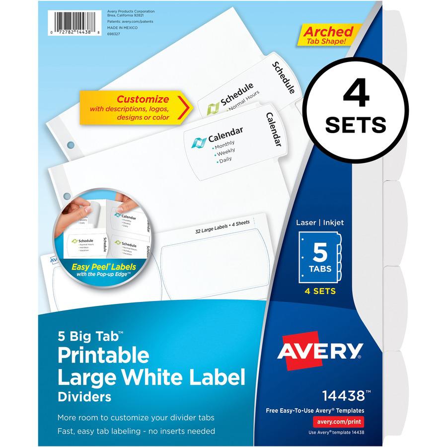 Avery&reg; Big Tab Printable Large White Label Dividers - 20 x Divider(s) - 5 - 5 Tab(s)/Set - 8.5" Divider Width x 11" Divider Length - 3 Hole Punched - White Paper Divider - White Paper Tab(s) - Rec. Picture 7