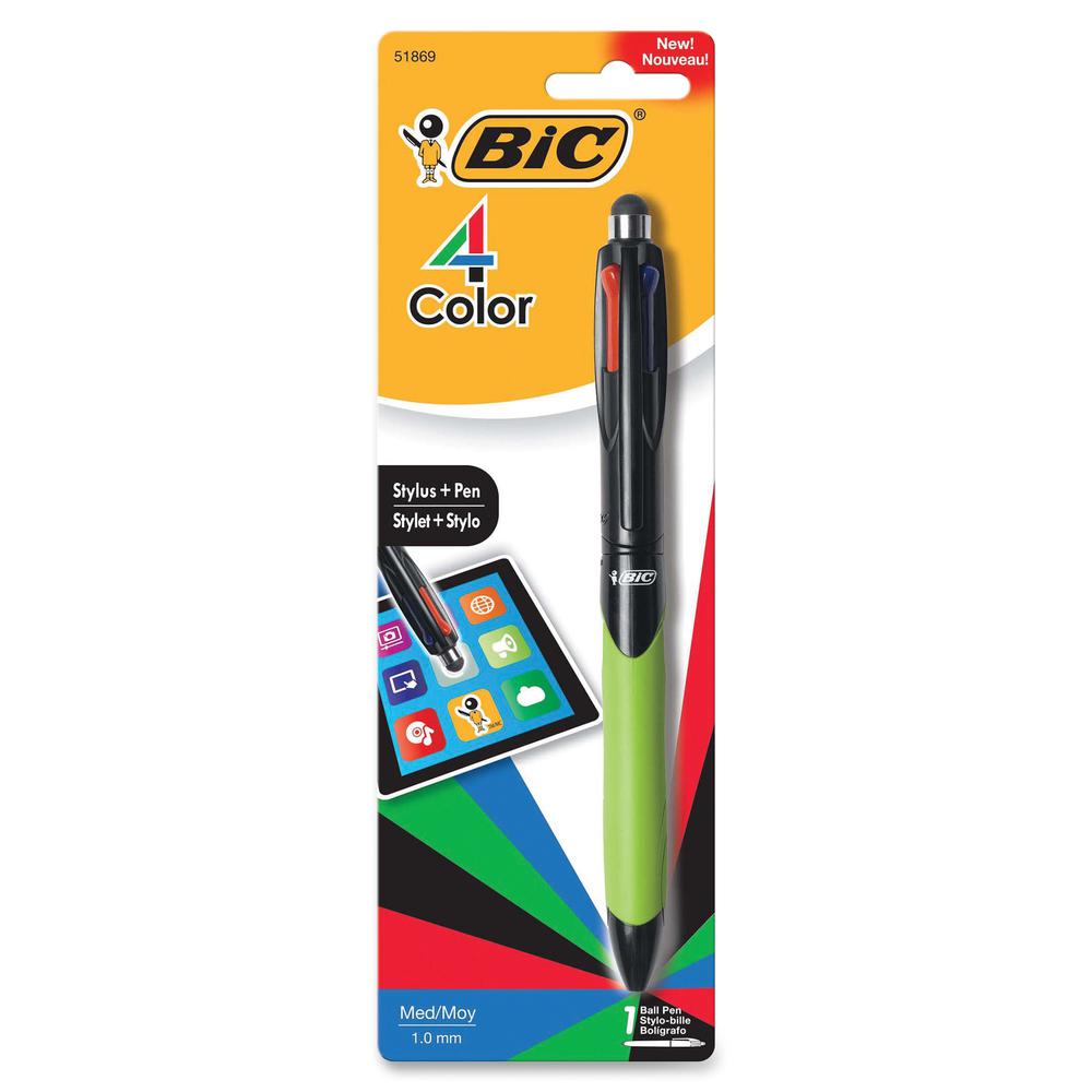 BIC 4 Color Stylus Plus Pen - 1 mm Pen Point Size - Refillable - Retractable - Blue, Black, Red, Green - 1 / Pack. Picture 4