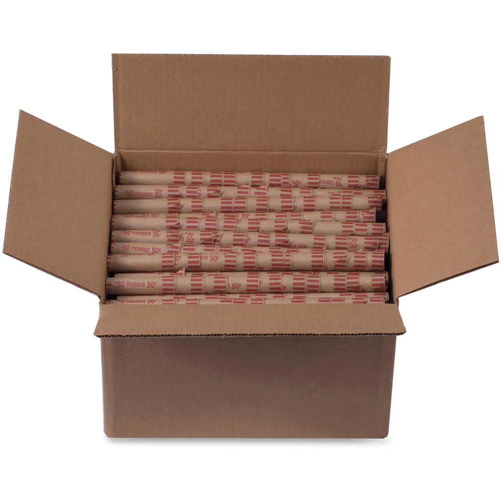 PAP-R Tubular Coin Wrap - 1¢ Denomination - Durable, Burst Resistant, Crimped, Pre-formed - 57 lb Basis Weight - Paper - Red - 1000 / Box. Picture 2
