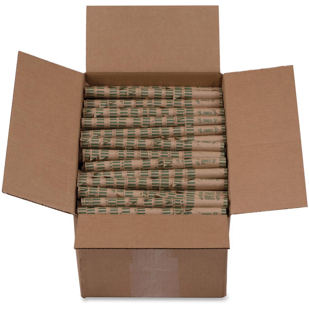 PAP-R Tubular Coin Wrap - 10¢ Denomination - Durable, Burst Resistant, Crimped, Pre-formed - 57 lb Basis Weight - Paper - Green - 1000 / Box. Picture 2