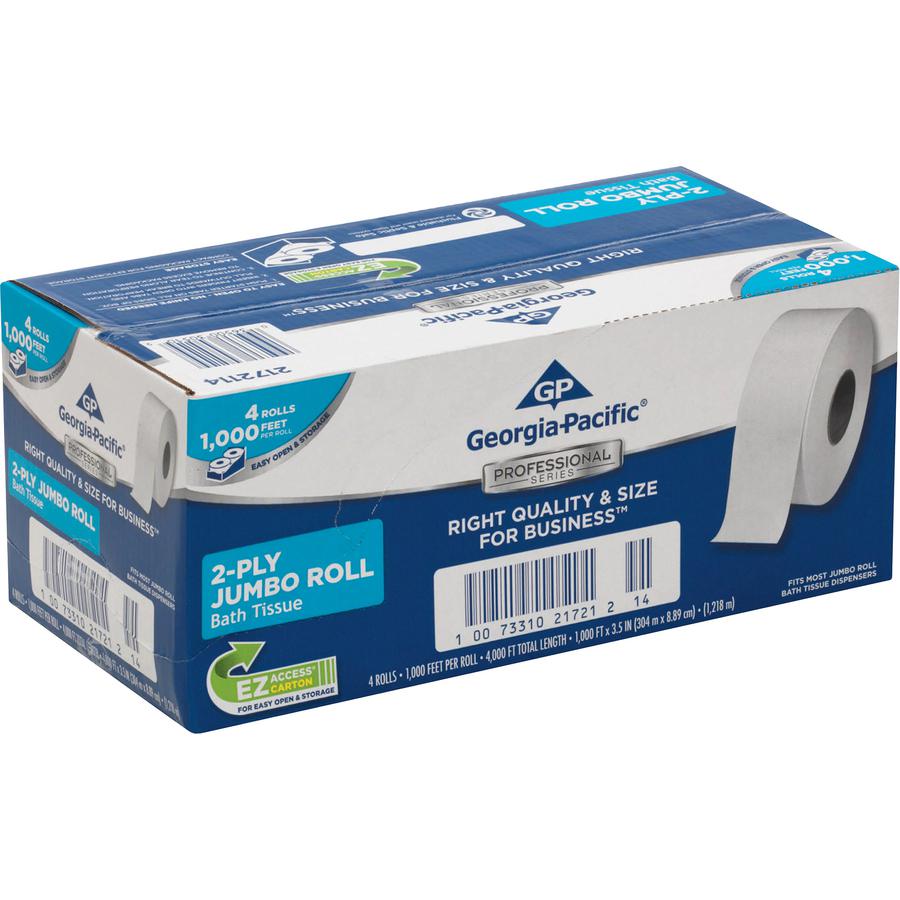 Georgia-Pacific Professional Series Jumbo Jr. Toilet Paper - 2 Ply - 3.50" x 1000 ft - 9" Roll Diameter - White - 4 / Carton. Picture 2