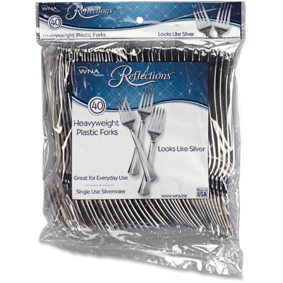 Reflections Classic Silver-look Fork - 40 / Pack - 8/Carton - Fork - Disposable - Plastic - Silver. Picture 2