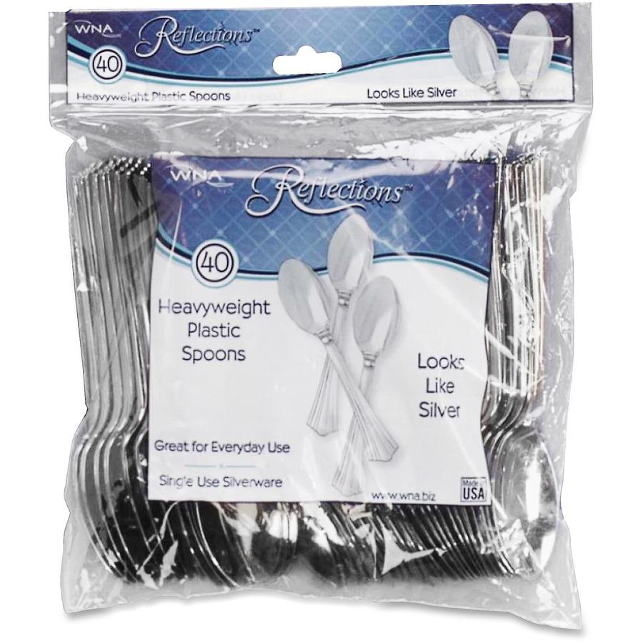 Reflections Classic Silver-look Spoon - 40 / Pack - 8/Carton - Spoon - Disposable - Plastic - Silver. Picture 2