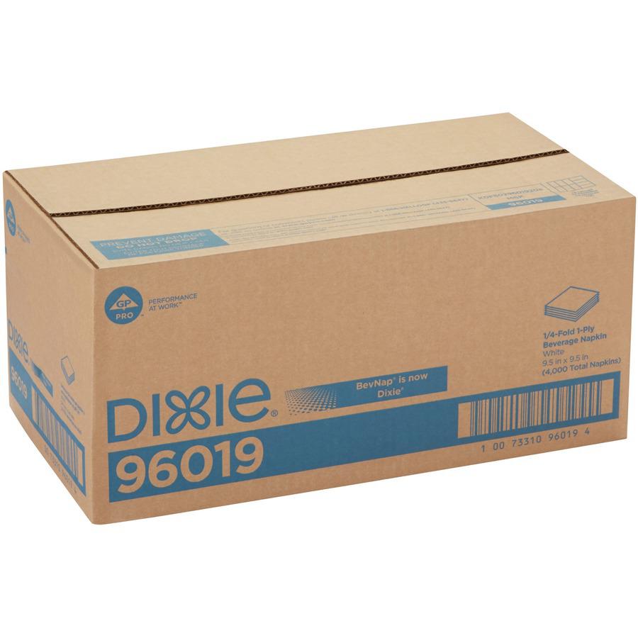 Dixie 1/4-Fold Beverage Napkin - 1 Ply - 9.50" x 9.50" - White - Paper - Soft, Absorbent - For Beverage, Restaurant - 500 Per Pack - 8 / Carton. Picture 12