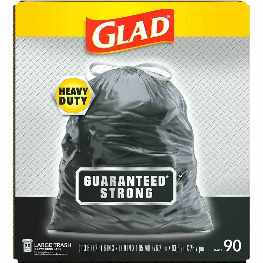 Glad Large Drawstring Trash Bags - Large Size - 30 gal Capacity - 30" Width x 32.99" Length - 1.05 mil (27 Micron) Thickness - Drawstring Closure - Black - Plastic - 90/Carton - Garbage, Indoor, Outdo. Picture 12
