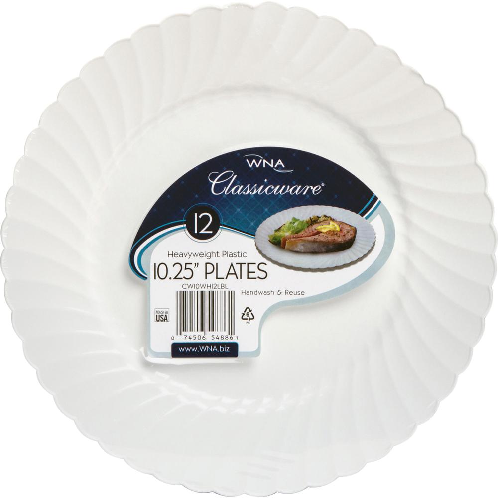 Classicware 10-1/4" Heavyweight Plates - 12 / Pack - Picnic, Party - Disposable - White - Plastic Body - 12 / Carton. Picture 3