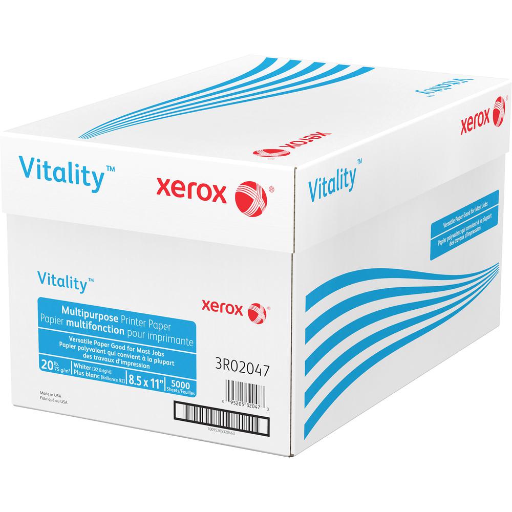 Xerox Vitality Multipurpose Printer Paper - White - 92 Brightness - 90% Opacity - Letter - 8 1/2" x 11" - 20 lb Basis Weight - 5000 / Carton - White. Picture 3