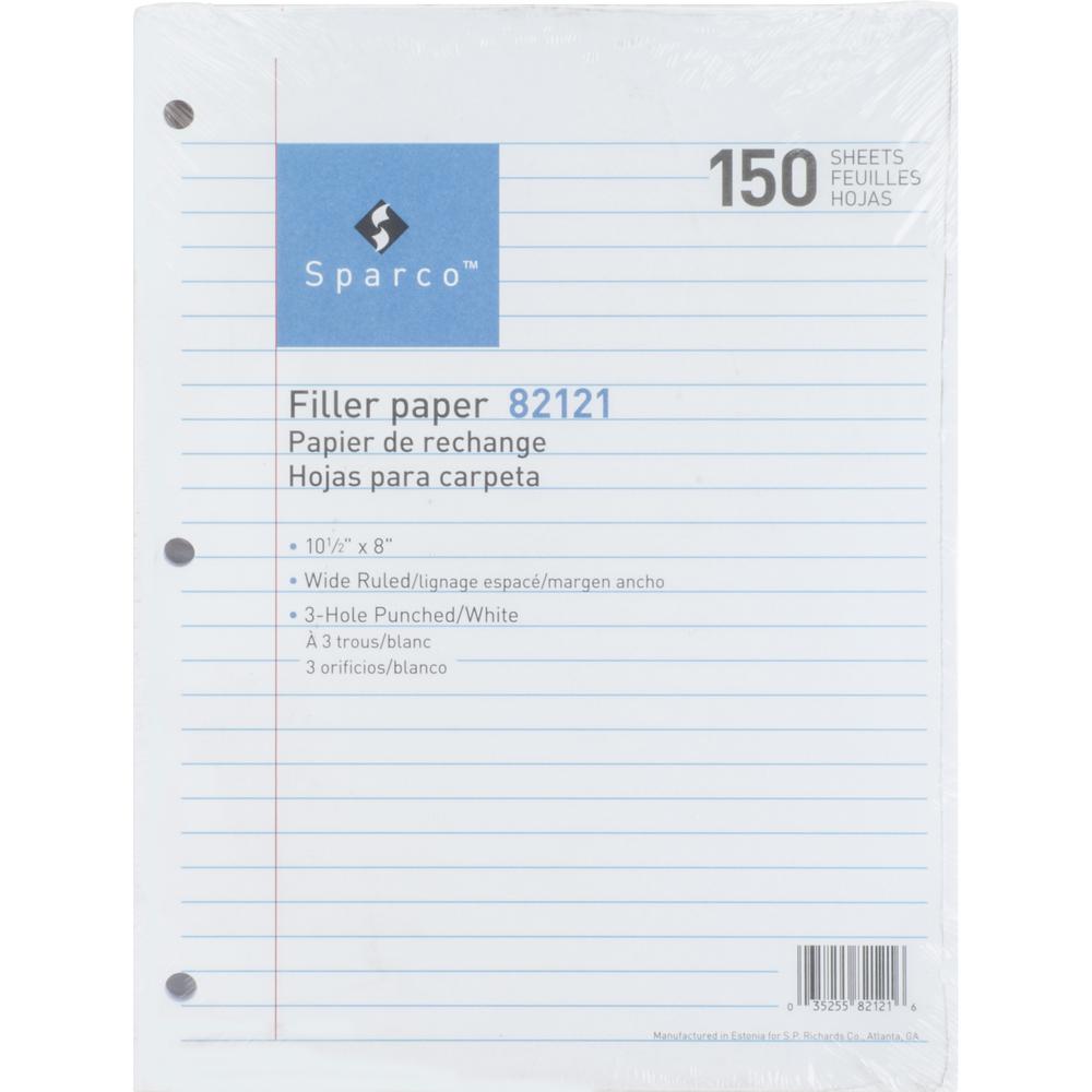 Sparco 3HP Filler Paper - 1800 Sheets - Wide Ruled - 16 lb Basis Weight - 8" x 10 1/2" - White Paper - Bleed-free - 12 / Bundle. Picture 4
