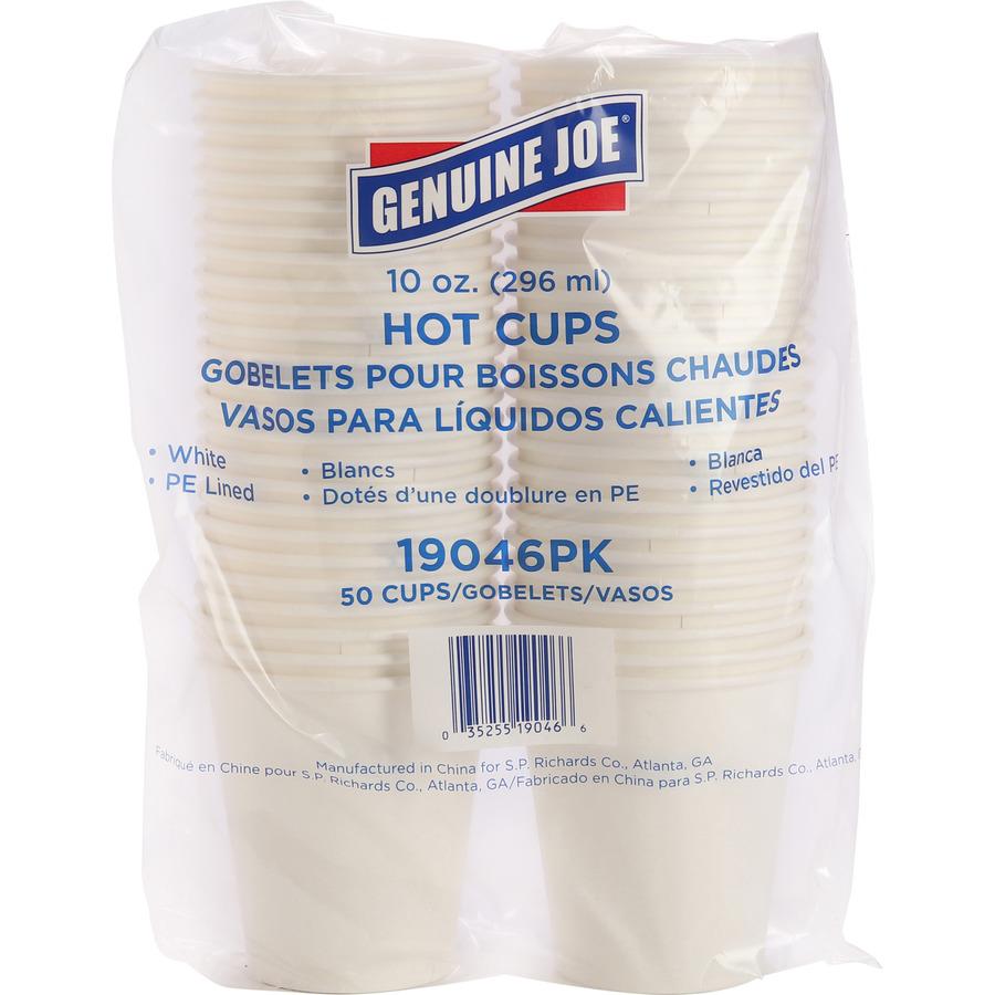Genuine Joe 10 oz Disposable Hot Cups - 50 / Pack - 5 / Bundle - White - Polyurethane - Hot Drink, Beverage. Picture 7