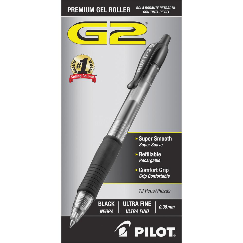 Pilot G2 Premium Gel Roller Retractable Pens - Ultra Fine Pen Point - 0.38 mm Pen Point Size - Refillable - Retractable - Black Gel-based Ink - Clear Barrel - 24 / Bundle. Picture 4