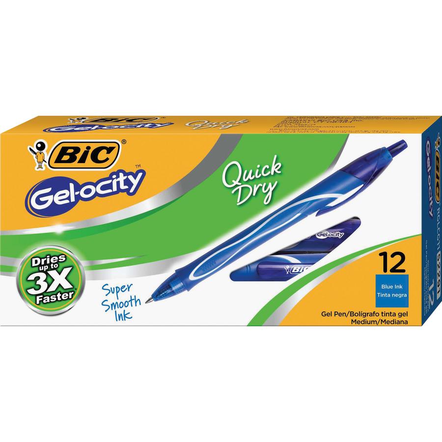 BIC Gel-ocity .7mm Retractable Pen - Medium Pen Point - 0.7 mm Pen Point Size - Retractable - Blue Gel-based Ink - 1 Dozen. Picture 3