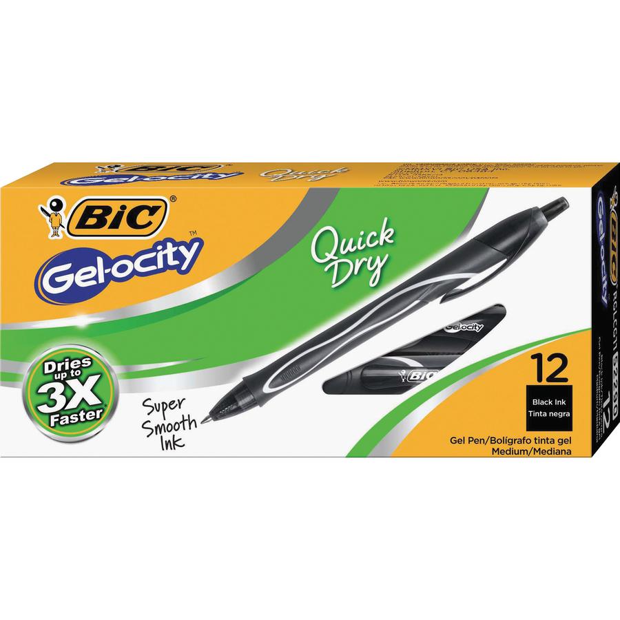 BIC Gel-ocity .7mm Retractable Pen - Medium Pen Point - 0.7 mm Pen Point Size - Retractable - Black Gel-based Ink - 1 Dozen. Picture 2