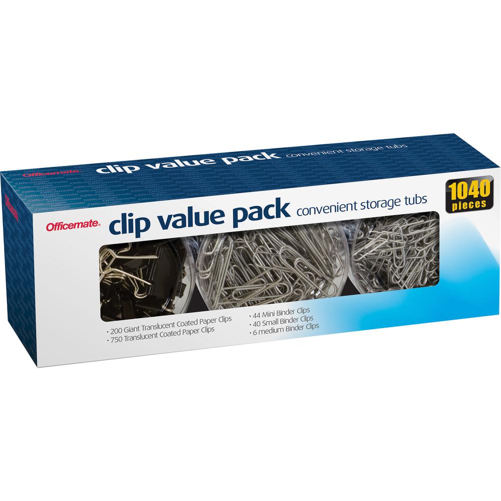 Officemate Clip Value Pack - Jumbo - No. 2 - 13" Width - 10 Sheet Capacity - for Document, Paper - Smooth, Reusable, Storage Tub - 1Each - Black, Silver - Metal. Picture 4