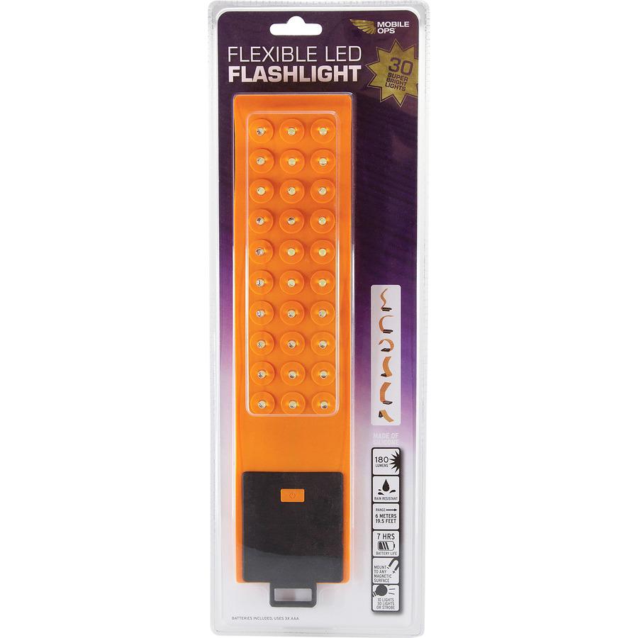 Baumgartens Silicone LED Flashlight - 30 x LEDAAA - Battery - Silicone - Water Resistant - Orange, Black - 1 Each. Picture 2